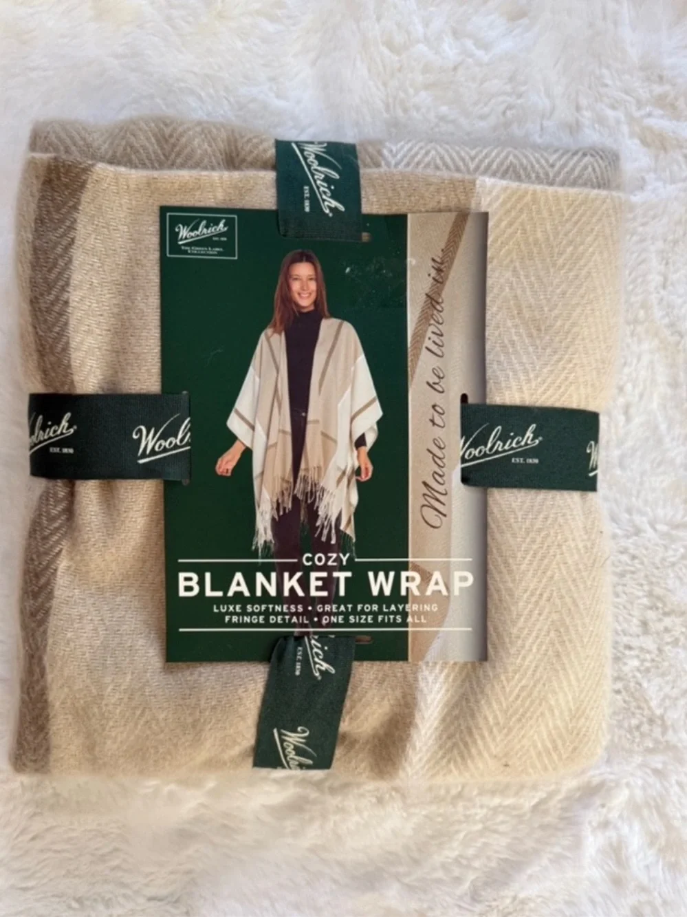 NWT Woolrich Plaid Fringe Blanket Wrap
